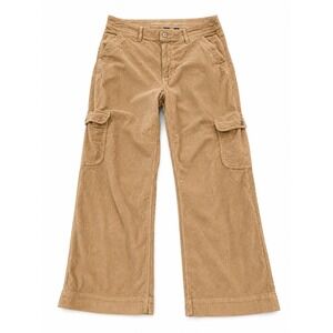 American Eagle Tan Corduroy Cargo Pants Wide Leg Stretch Khaki Womens 8 Regular